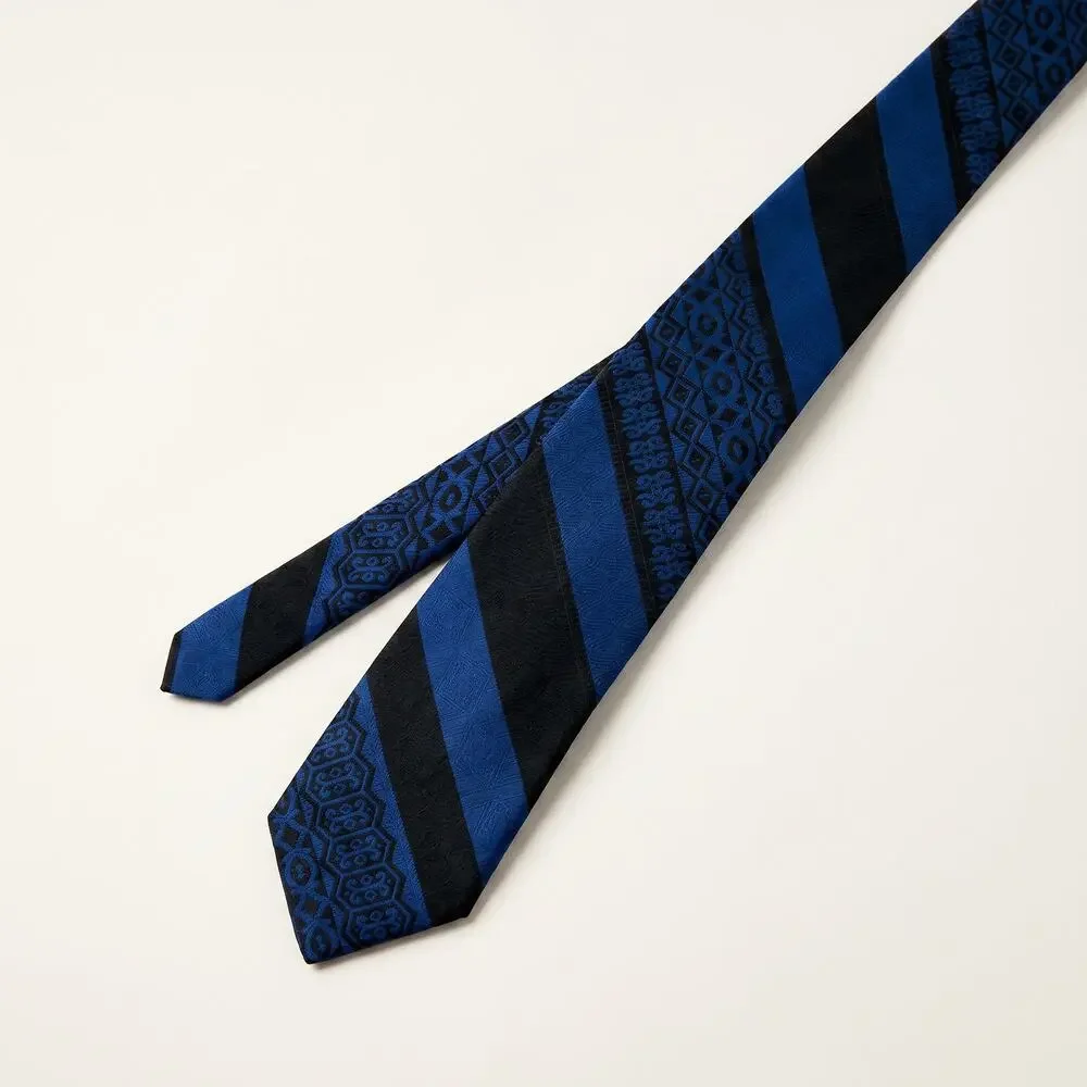 Vintage Ernst San Francisco Silk Tie – Cobalt Blue & Black Geometric Pattern